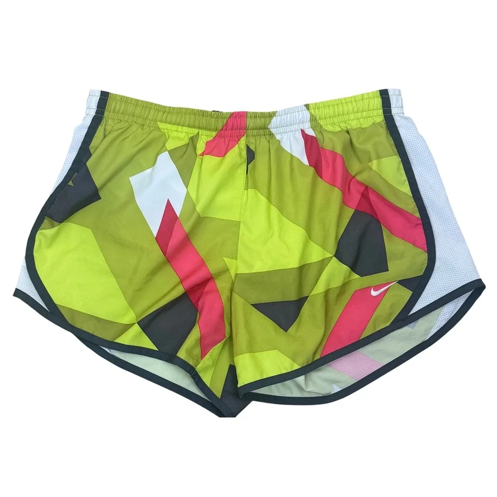 Nike Dri-FIT Geometric Abstract Print Lime Green Running Shorts Women's Large